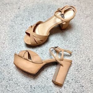 SCHUTZ Tan Strappy Platform Heels Keefa Sandals Size 7